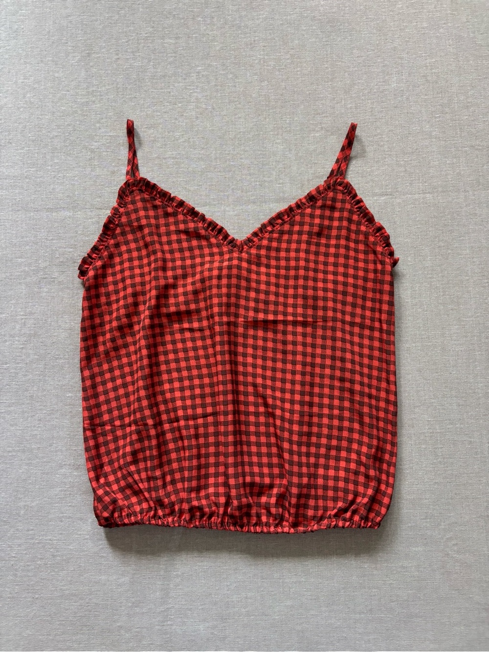 Nine Britton Red Gingham Ruffle-Trim Cami